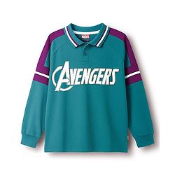 Pine Kids Marvel Terry Knit Drop Shoulder Full Raglan Sleeves Oversized Polo T-Shirt & Lounge Pant Set with Avengers Graphic - Teal Blue
