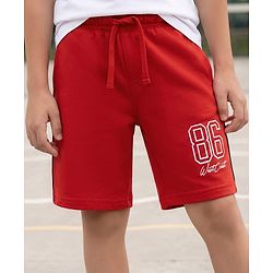 Pine Kids 100% Cotton Knit Number Printed Shorts - Red
