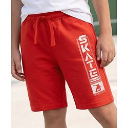 Pine Kids Looper Knit Knee Length Text Printed Shorts - Red