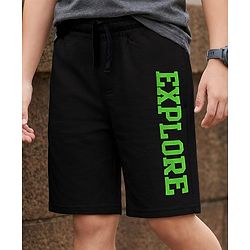 Pine Kids Looper Knit Shorts With Text Print - Black