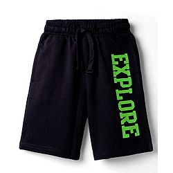 Pine Kids Looper Knit Shorts With Text Print - Black