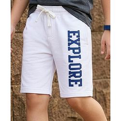 Pine Kids Looper Knit Shorts With Explore Print - White