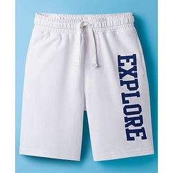 Pine Kids Looper Knit Shorts With Explore Print - White
