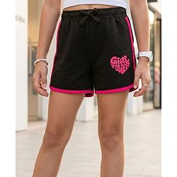 Pine Kids Looper Knit Mid Thigh  Length Shorts with Text & Heart Print - Black