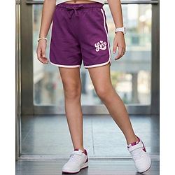Pine Kids Looper Knit Mid Thigh  Length Shorts with Text Print - Purple