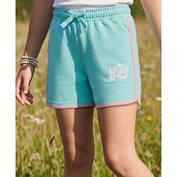 Pine Kids Looper Knit Mid Thigh  Length Shorts with Text Print - Light Blue