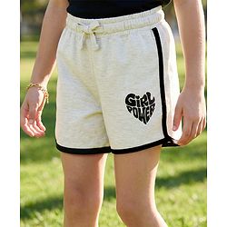 Pine Kids 100% Cotton Knit Shorts With Girl Power Print - Grey