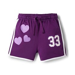 Pine Kids Looper Knit Mid Thigh Length Shorts with Numerical &  Heart Print- Purple