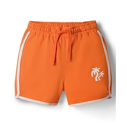 Pine Kids Looper Knit Mid Thigh Length Shorts with Tree Print- Orange