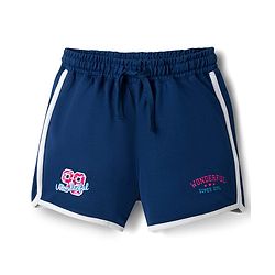 Pine Kids Looper Knit Mid Thigh Length Shorts with Numerical & Text Print- Navy Blue