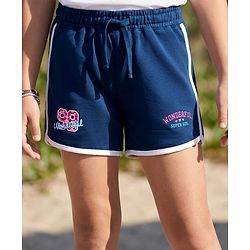Pine Kids Looper Knit Mid Thigh Length Shorts with Numerical & Text Print- Navy Blue