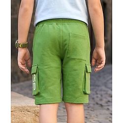 Pine Kids 100% Cotton Knit Shorts With Text Print & Cargo Pockets - Green
