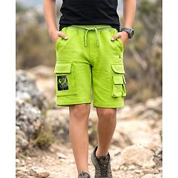 Pine Kids 100% Cotton Knit Knee Length Shorts With Cargo Pockets - Lime Green