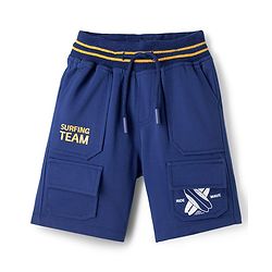 Pine Kids Looper Knit Solid Shorts With Surfing Print - Navy Blue