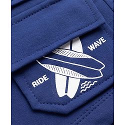Pine Kids Looper Knit Solid Shorts With Surfing Print - Navy Blue