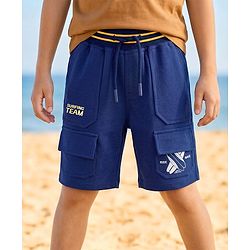 Pine Kids Looper Knit Solid Shorts With Surfing Print - Navy Blue