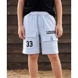 Pine Kids Looper Knit Solid Shorts With Text Print - Light Blue