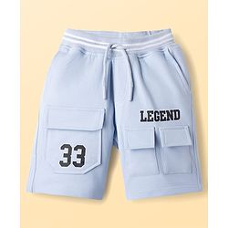 Pine Kids Looper Knit Solid Shorts With Text Print - Light Blue