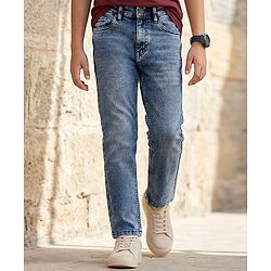 Pine Kids Woven Full Length Solid Denim Jeans - Blue