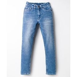 Pine Kids Denim Woven Full Length Solid Colour Washed Jeans - Blue