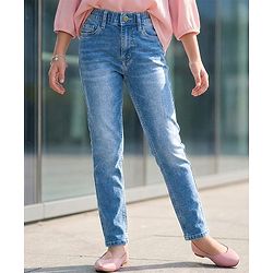 Pine Kids Denim Woven Full Length Solid Colour Washed Jeans - Blue