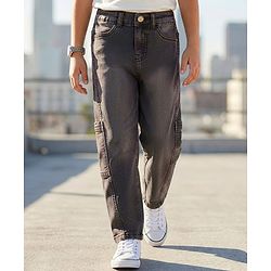 Pine Kids Denim Woven Cut N Sew Washed Jeans - Black