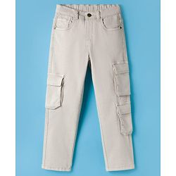 Pine Kids Denim Woven Full Length Jeans With Cargo Pocket - Off White