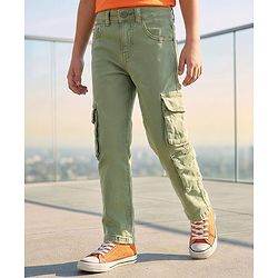 Pine Kids Denim Woven Full Length Jeans With Cargo Pocket - Off White