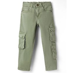 Pine Kids Denim Woven Full Length Jeans With Cargo Pocket - Off White