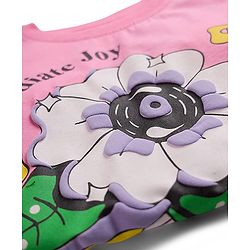 Pine Kids Cotton Knit Half Sleeves T-Shirt With Floral Print - Pink