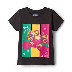 Pine Kids Cotton Knit Half Sleeves T-Shirt With Controller Print - Black