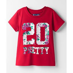 Pine Kids Cotton Knit Half Sleeves T-Shirt with Pretty Print - Red