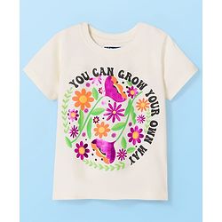 Pine Kids 100% Cotton Knit Half Sleeves Floral Printed T-Shirt - White