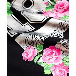 Pine Kids 100% Cotton Knit Half Sleeves Floral Printed T-Shirt - Black