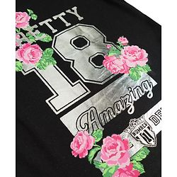 Pine Kids 100% Cotton Knit Half Sleeves Floral Printed T-Shirt - Black