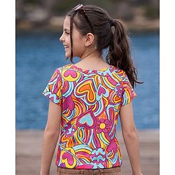Pine Kids Cotton Knit T-Shirt Round Neck Short Sleeves Hearts Print Multicolor 4-5 Years