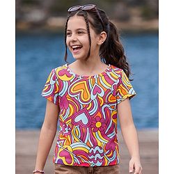 Pine Kids Cotton Knit T-Shirt Round Neck Short Sleeves Hearts Print Multicolor 4-5 Years