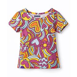 Pine Kids Cotton Knit T-Shirt Round Neck Short Sleeves Hearts Print Multicolor 4-5 Years