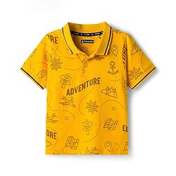 Pine Kids 100% Cotton Knit Half Sleeves Aeroplane Printed T-Shirt - Golden