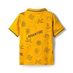 Pine Kids 100% Cotton Knit Half Sleeves Aeroplane Printed T-Shirt - Golden