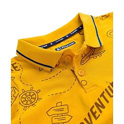 Pine Kids 100% Cotton Knit Half Sleeves Aeroplane Printed T-Shirt - Golden