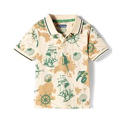 Pine Kids Cotton Knit Half Sleeves Polo T-Shirt with Nautical Theme Print - Beige