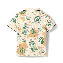 Pine Kids Cotton Knit Half Sleeves Polo T-Shirt with Nautical Theme Print - Beige