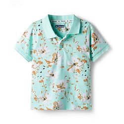 Pine Kids 100% Cotton Half Sleeves Floral Printed T-Shirt - Turquoise
