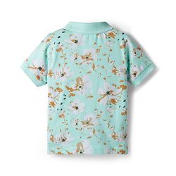 Pine Kids 100% Cotton Half Sleeves Floral Printed T-Shirt - Turquoise