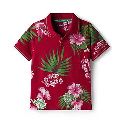 Pine Kids 100% Cotton Knit Half Sleeves Floral Printed Polo T-Shirt - Maroon