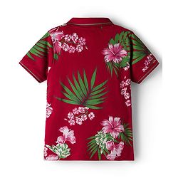 Pine Kids 100% Cotton Knit Half Sleeves Floral Printed Polo T-Shirt - Maroon
