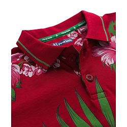 Pine Kids 100% Cotton Knit Half Sleeves Floral Printed Polo T-Shirt - Maroon