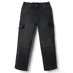 Pine Kids Denim Woven Full Length Solid Colour Jeans with Pockets - Black
