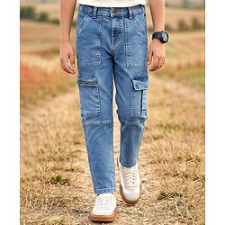 Pine Kids Denim Woven Full Length Cut & Sew Solid Color Jeans with Pocket - Blue